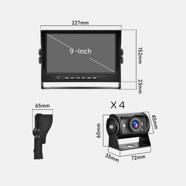 Kit monitor 9" DVR 4 canales + 4 cámaras + cables